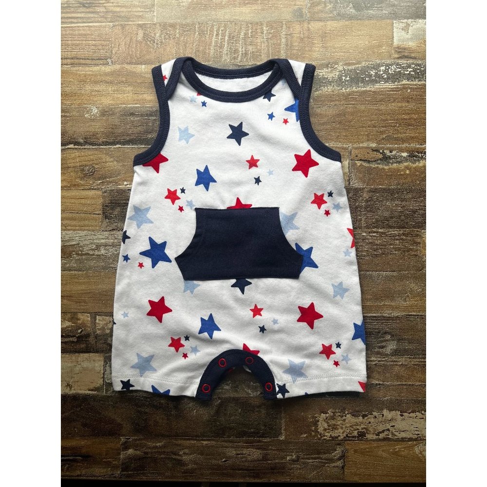 Cat & Jack- Romper- Newborn -Sleeveless- A pocket in front -White- Blue with sta